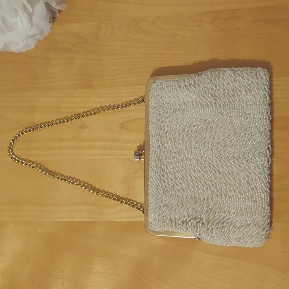 Richere by Walborg Off White Mid Century Modern Beaded Wristlet Clutch Handbag - Picture 2 of 16